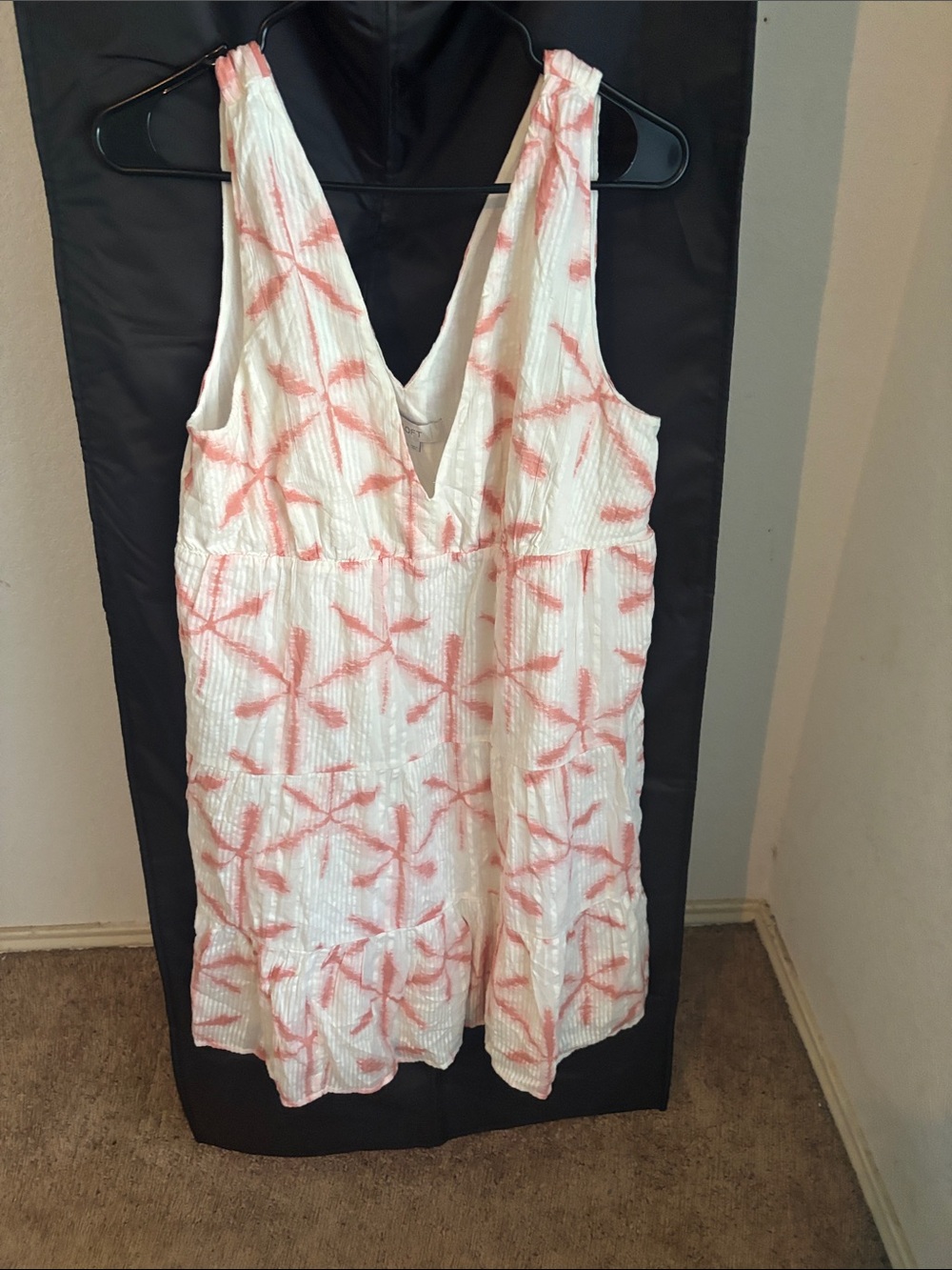 LOFT White Dress with Coral-Pink Starburst Print